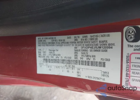 2018 Ford Fiesta Se из США, поврежденный, VIN 3FADP4EJ5JM120094